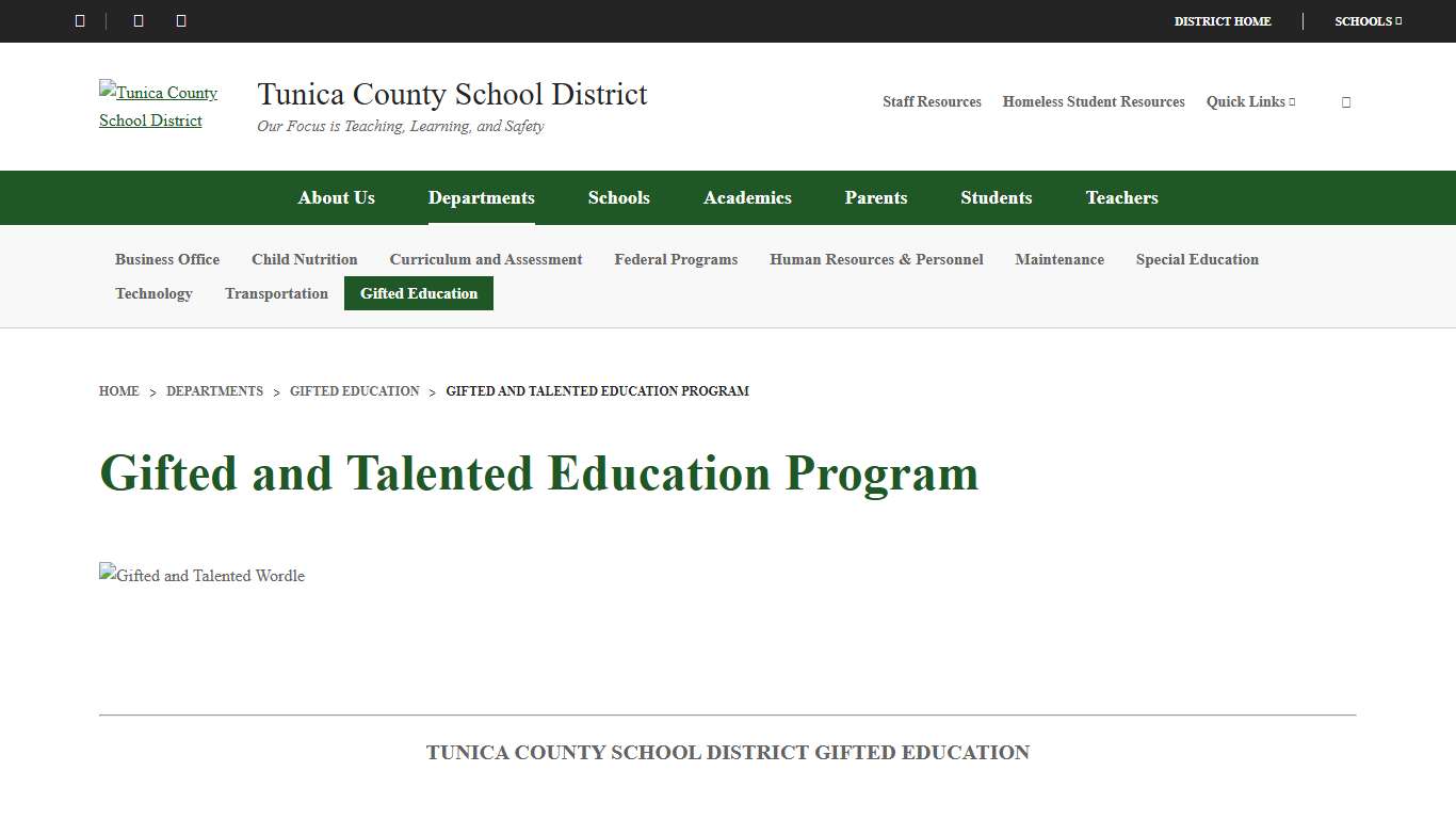 Gifted and Talented Education Program - Tunica County School District